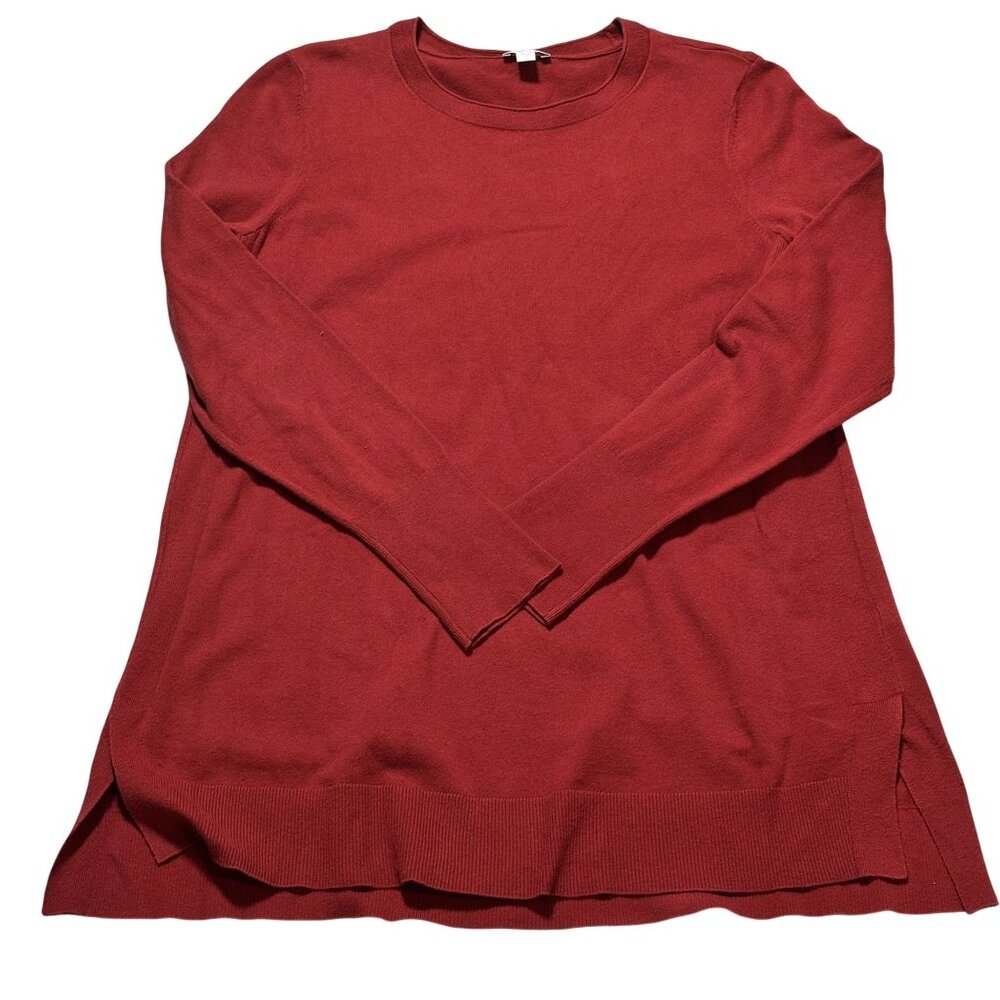 Jill Womens L Red Long Sleeve Knit Sweater Dress Minimalist Quiet Luxury casual